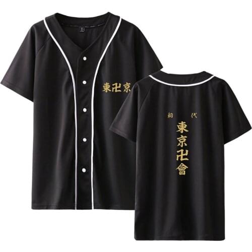 Japan Anime Tokyo Revengers Baseball Jacket T-shirts Print Men Women Hoodie Tops Button Short Sleeve Black White Hoodies Jackets