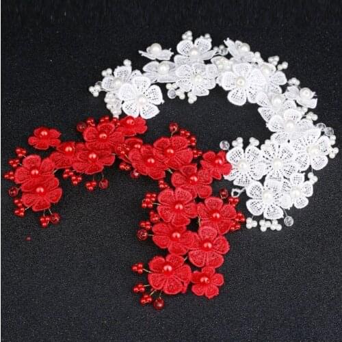 2020 Women Girl Bride Hair White Red Lace Flower Headband Rose Crown Forehead Floral Band For Party Wedding Hair Jewelry