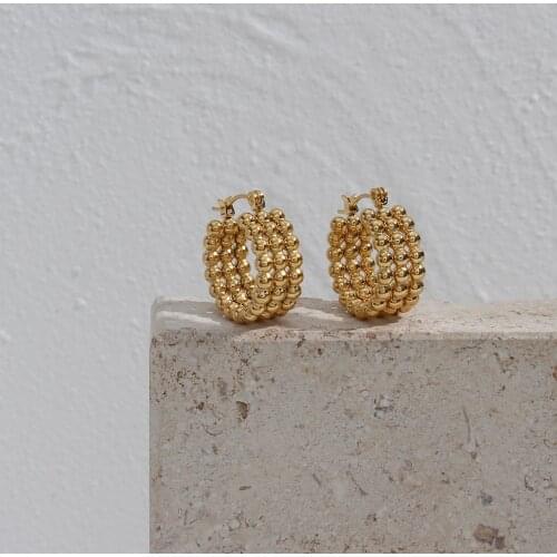 2021 High End Ladies PVD Gold Finish Beautiful Wedding Jewelry Present Stainless Steel Net Beads Hoops Loop Earrings for Women