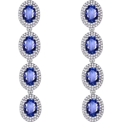 LANMI Earrings For Women Oval 5x7mm 14kt White Gold Natural Diamond Tanzanite Drop Earrings AAA Tanzanite Gemstones