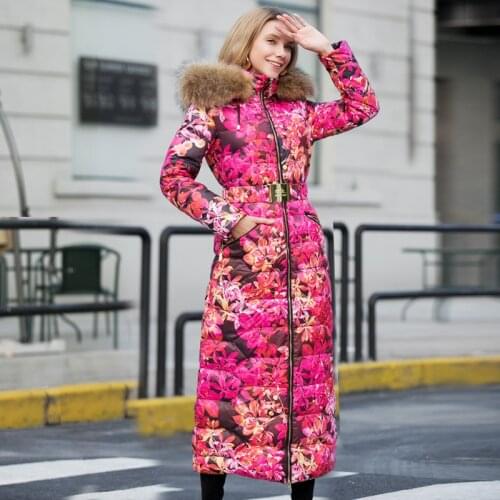 2020 winter jacket women down jackets womens long coat raccoon fur hood flower duck down outerwear overcoat girl parka