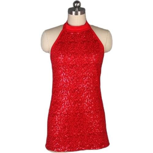 All For Dance Red Sequin Spandex Bodice Dance Costume Women&Girl Stage Performance Jazz&Tap Dance Costume Dance Skirt