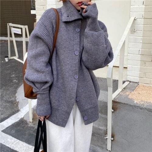 Alien Kitty Cute Casual Women Lapel Solid 2021 All Match Knitted Loose Streetwear Chic Sweet New Fashion Sweaters Warm Coats