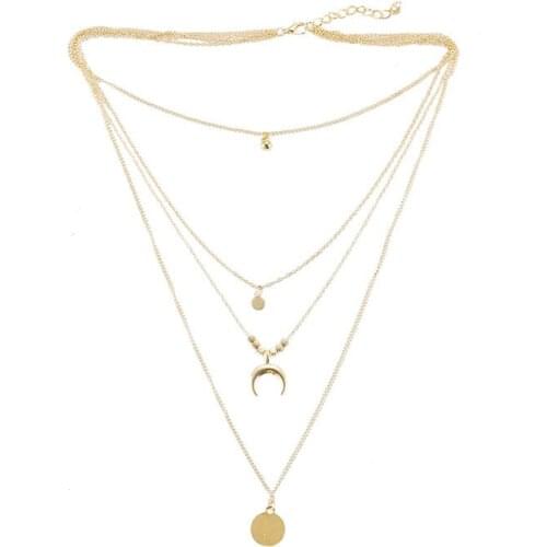 New Retro Moon Horn Disc Multi Layer Necklace Sweater Chain Fashion Statement Women Necklace Wholesale