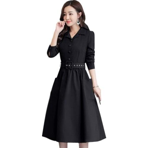 2020 Spring Autumn New Elegant Dress Women Long Sleeve Casual Dress Single-breasted Plus size Fashion Ladies Dresses Vestidos