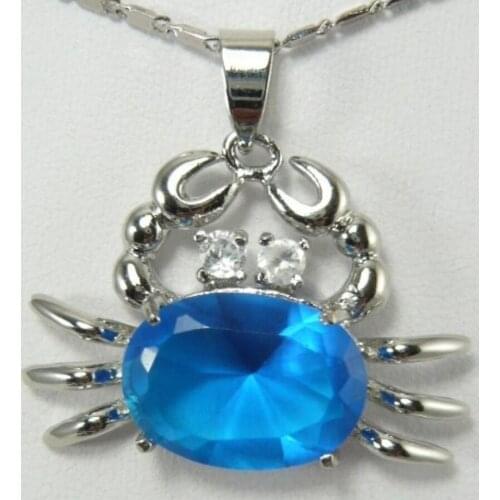 Womens fashion super cute metal silver plated crab Accessories + Blue Zircon faceted Egg Pendant Necklace
