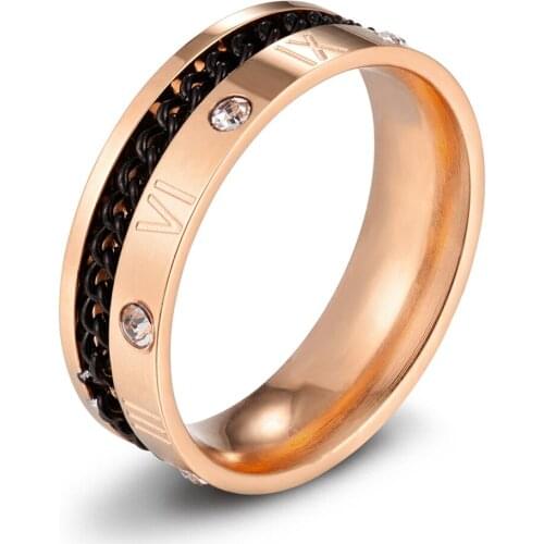 11.11 Special Style Stainless Steel Ladies Ring Spliced Black Chain Cubic Zirconia Roman Numeral Special Design Big Sale