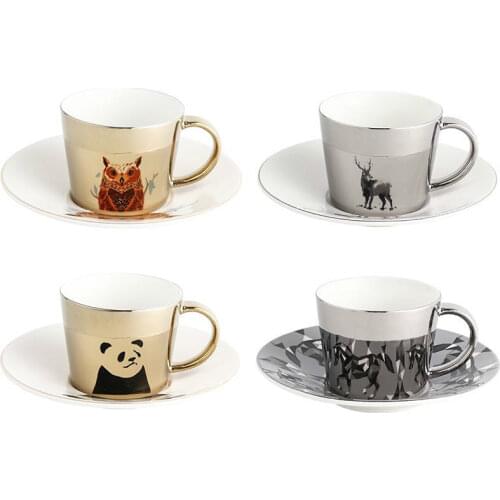 2020 Creative Specular Reflection Coffee Mug with Tray Animal Series Mirror Reflection Coffee Cup Coffeeware Saucer Set