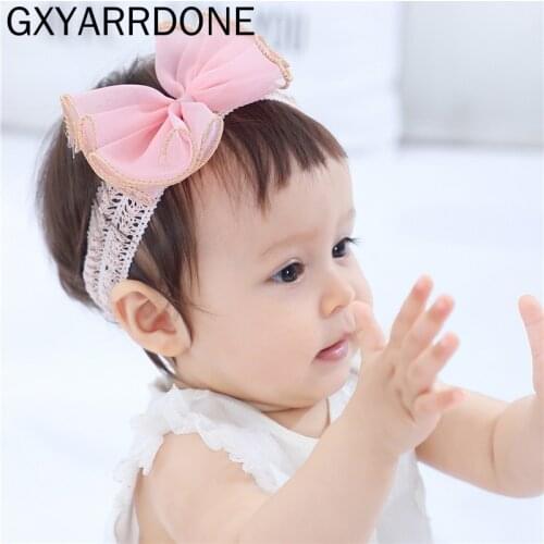 2021 Pink Beige Baby Girl Elastic Flower Headband Children Baby Kids Bows Hair Bands Headwear Lace Turban Hair Accessories