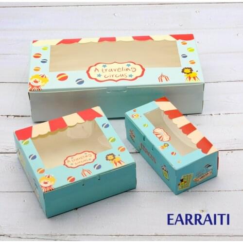 50PCS Gift Box Window For Kids Birthday Party Favors Candy Cookies Toy Cake Kraft Paper Boxes Packaging Circus Clown Cardboard