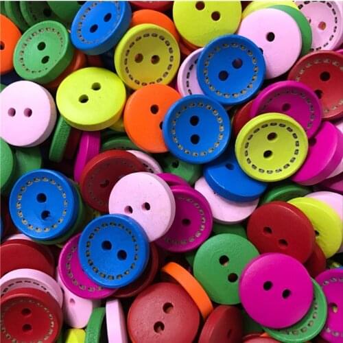 500PCS 2 Hole Mixed Cute Round Circular Colour Dotted-line Wooden Button DIY Hand-made Sewing Accessories 15MM 20MM 25MM