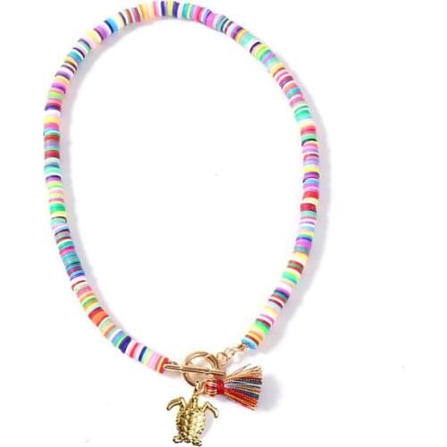 Shark teeth tortoise sunflower starfish Coconut palm tree evil eye shell charms heishi necklace women 2020 bohemian wholesale