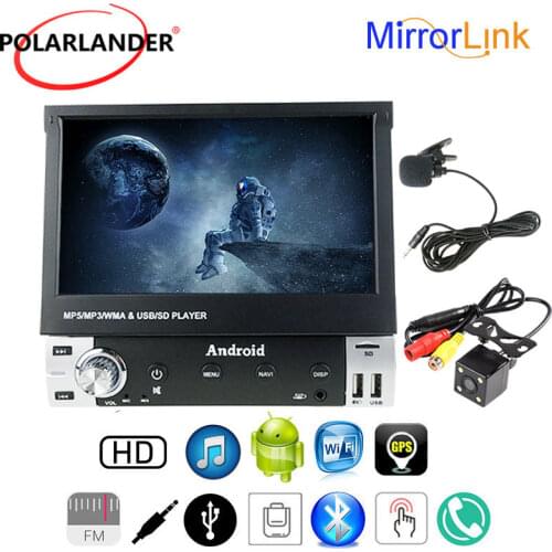 Car Radio 1 DIN Android System GPS Navigation 7 Inch Telescopic Screen FM/Bluetooth/SD/AUX IN Dual USB Port Support USB DVR Mic