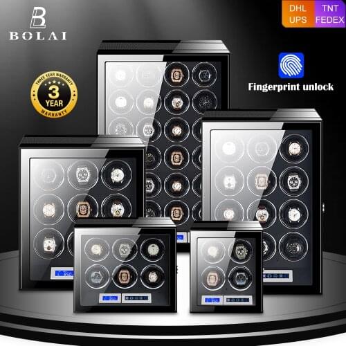 Fingerprint Unlock Watch Winder Luxury Brand 4 6 9 Automatic Watches Boxes with LCD Touch Screen Wooden Watch Storage Safe Box
