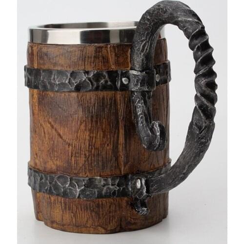 Bar beer cup/simulated wood cup/stainless steel inner bile mug/large handle wood shaped water cup