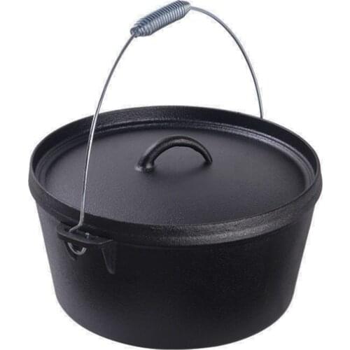 3QT Cast Iron Saucepan Japanese Soup Pot Outdoor Picnic Boiling Water Hanging Pot Stew Roast Chicken Dutch Oven