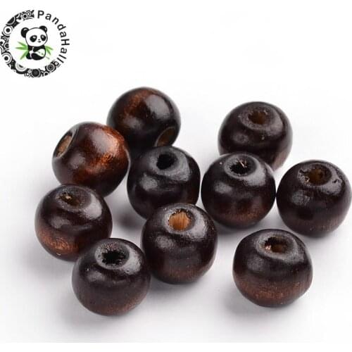 Wood Beads, Dyed, Round, Coffee, about 12mm in diameter, 10.5mm thick, hole: 3mm, about 1800pcs/1000g
