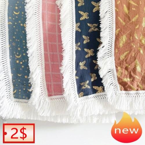 Baby Blankets Newborn Swaddle Tassel Muslin Bedding Baby Bath Towel Gauze Blanket Infant Fringe Blankets