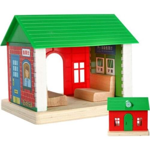 DIY Wooden Ticketing Station Scene Model Train Railway Accessories Kids Children Educational Toy