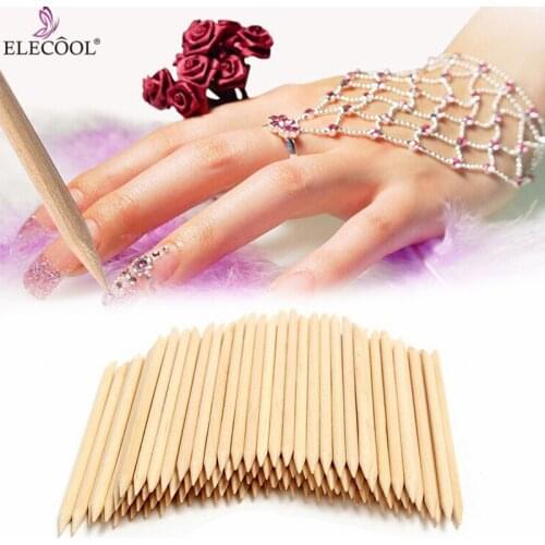 ELECOOL 100pcs Nail Art Cuticle Pusher Orange Wood Stick Cuticle Remover Pusher For Nails Manicure Pedicure Care Nail Art Tools