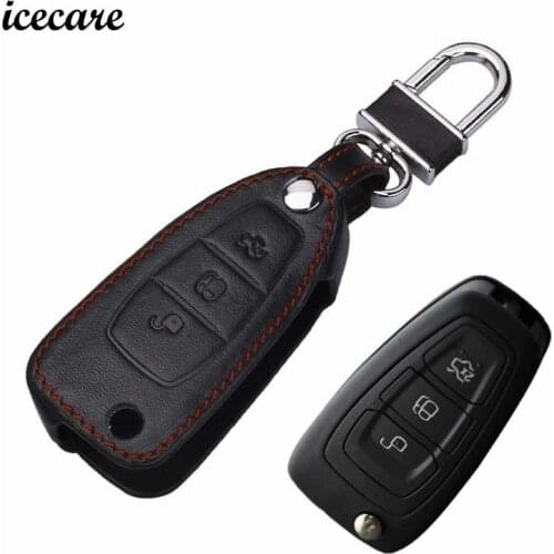 Icecare Genuiene Leather Key Cover Case For Ford Focus 3 4 Mondeo Mk4 St Kuga Fiesta Fusion Ecosport 2012 2013 2014 Car Styling
