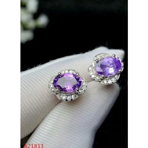 KJJEAXCMY fine jewelry 925 pure silver inlaid natural amethyst lady stud support test