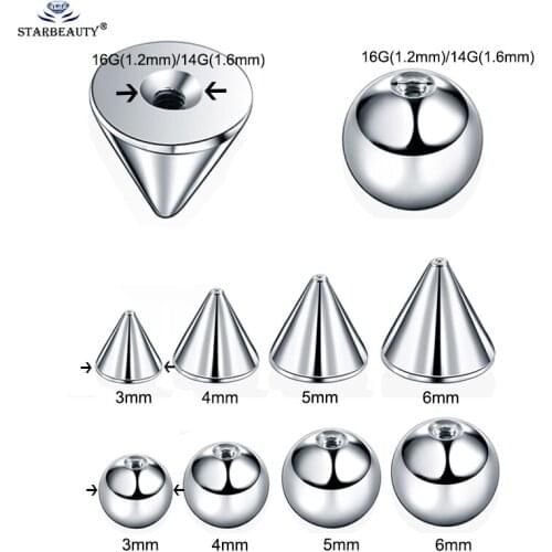 10pcs 14/16G 3-6mm Lip Eyebrow Tongue Belly Navel Ring Body Jewelry Piercing Parts Stainless Steel Piercing Ball