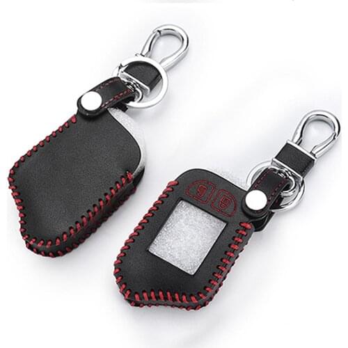 Leather Cases M13 M14 Car Alarm Remote Controller LCD Keychain Cover For Scher-Khan Magicar 13 14 m110as Auto-Signals Hand-Made