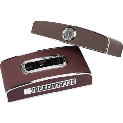 Leather Car Tissue Box Creative Backrest Paper Napkin Holder Box Luxury Car Clocks Multifunction Tissue Boxes Decoration Gift