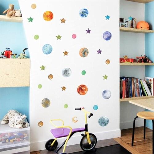 Colourful Solar System Planets Moon Star Wall Stickers For Kids Room Kindergarten Home Decoration Diy Space Mural Arts Pvc Decal