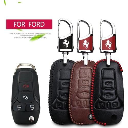 KUKAKEY Genuine Leather Car Key Cover Case For Ford ka 2017 Focus Fiesta fusion F150 F-150 Mustang Explorer With Horse Key Chain