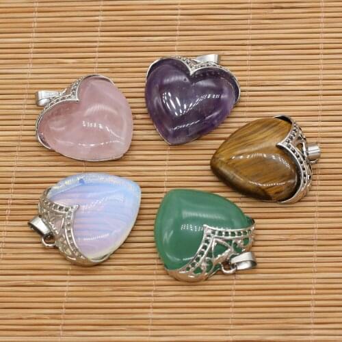 Natural Stone Pendant Heart-Shaped Semi-Precious For Jewelry Making DIY Necklace Bracelet Anklet Earrings Accessory