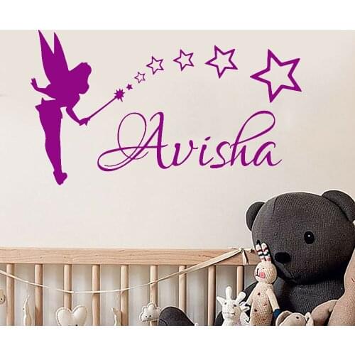 Little fairy Wall Stickers Girls Personalized Name Wall Decals Kids Room Headboard Wardrobe Art Decor Vinyl Wall Murals Y446