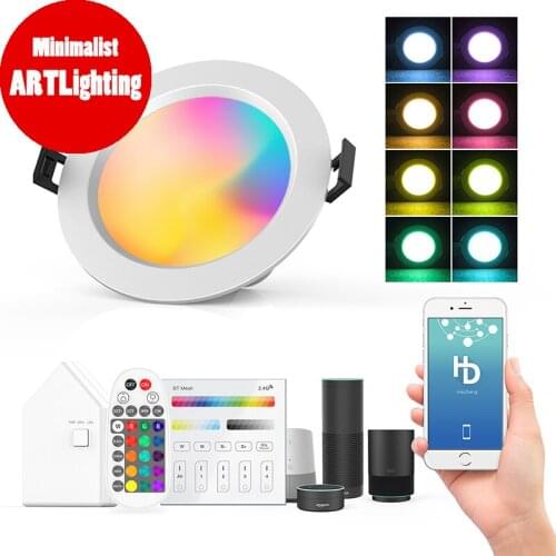 Multicolor RGBCW Smart Downlight WiFi LED Recessed Drywall Lighting Ceiling Down Lighting Voice Control via Alexa Google Assista