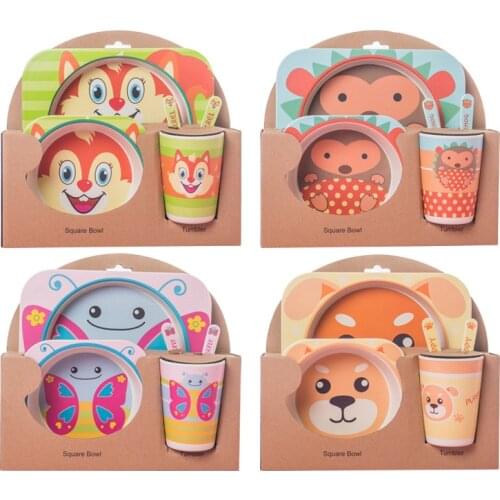 Childrens Tableware set 5-pieces set Dish set Kindergarten Baby card Division Dinner Plate Health Bamboo fiber