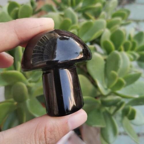 Natural Black obsidian Mushroom Hand Carved Stone Mushroom for home Decoration