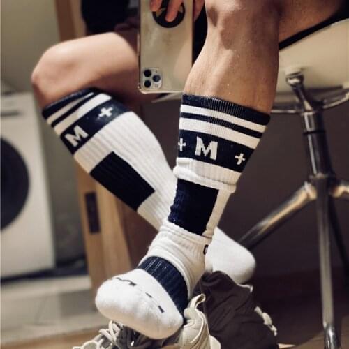 Fashion White Black Yellow Blue Pink Color Socks Sexy Men Nylon Sports Long Tube Football Streetwear Socks Comfortable Socks
