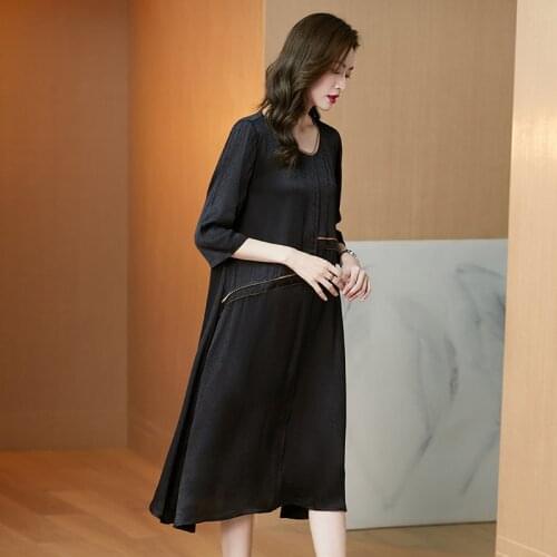 New 2021 spring ol temperament womens cotton and hemp sleeve round neck A-line dress sales