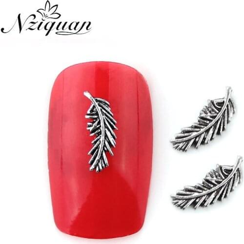 NZIQUAN 20 Pieces 5*10mm Women 3D Nail Geometric Ancient Silver Leaf Metal Decoration DIY Nail Accessories