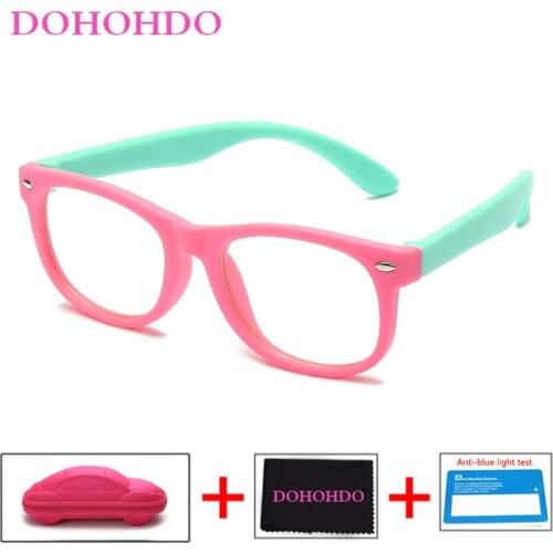 DOHOHDO Hot sale Anti Blue Light Glasses Optical Frame Kids Children Spectacle Glasses Square TR90 Clear Lens UV400 Eyeglasses