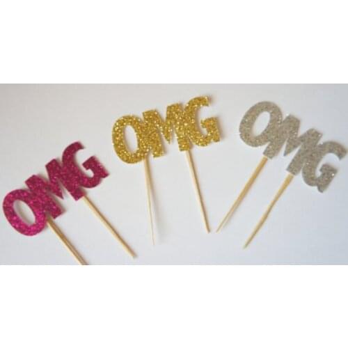 OMG Glitter Cupcake Toppers birthday Wedding Bridal Shower Engagement Party food picks