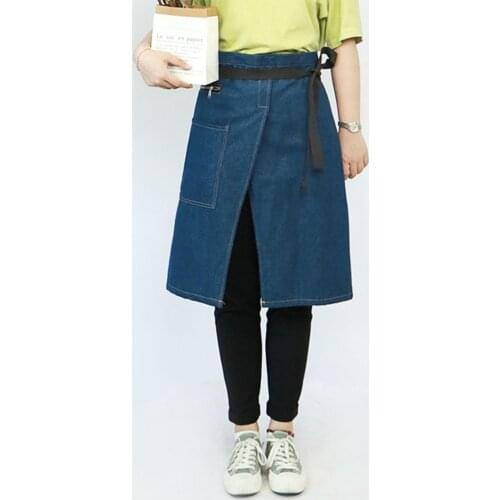 Personalized Split Denim Half-Waist Apron Wear-Resistant Durable Unisex Restaurant Bar Household Cleaning Large Pocket Design