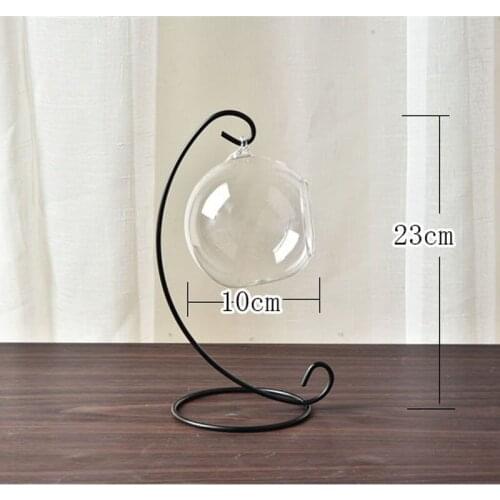 Clear Ball Shaped Glass Hanging Vase Bottle for Fish Plant Flower with Metal Stand Decoration