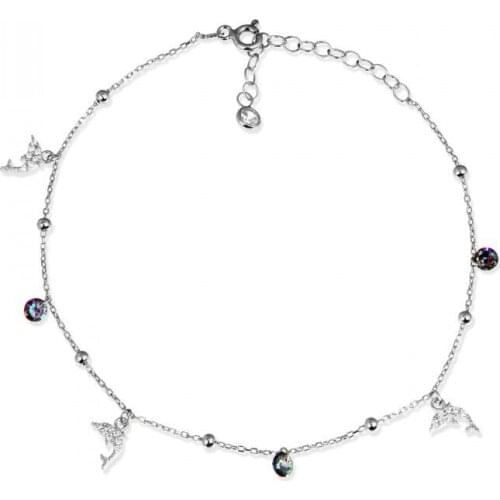 Argentum Concept-Zircon Dolphin Pattern Silver Anklets