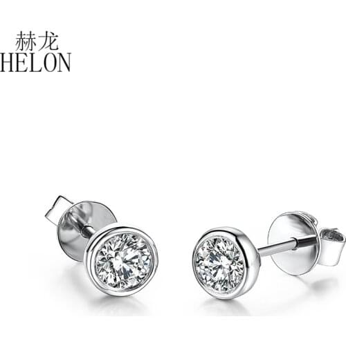 HELON 0.20 ct Round Cut Moissanites Earrings Solid 14K White Gold Stud Earrings For Women Moissanites Fine Jewelry