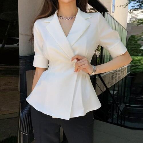 SMTHMA 2021 New Summer Casual Solid Short Sleeve Women Jacket Women Slim Black And White Jackets Coats Feminino
