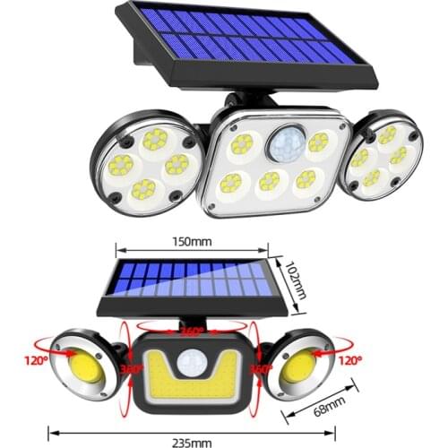 LED Solar Lights Outdoor 3 Head Rotatable Motion Sensor Illumination Waterproof Wall Lamp Courtyard Street Garden Wall Light