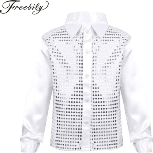 Toddler Boys Sequined Long Sleeve Dance Shirt for party Wedding Dancewear Costumes Ballroom Stagewear Ballroom Dancing Outfits