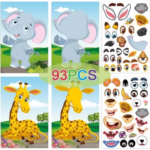 1 Set Jungle Party Supply Animal Face Change Stickers Kids Happy Birthday Party Decoration Souvenir Cute Giveaway
