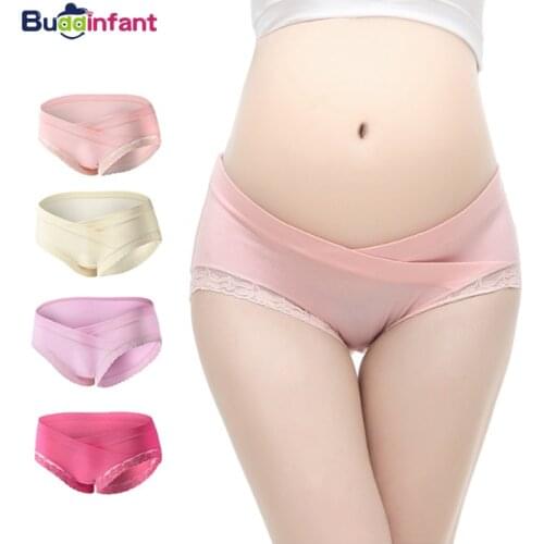 4Pcs/Lot Maternity Panties Cotton Pregnant Women Underwear U-Shaped Low Waist Lace Pregnancy Briefs Women Clothes Plus Size 4XL